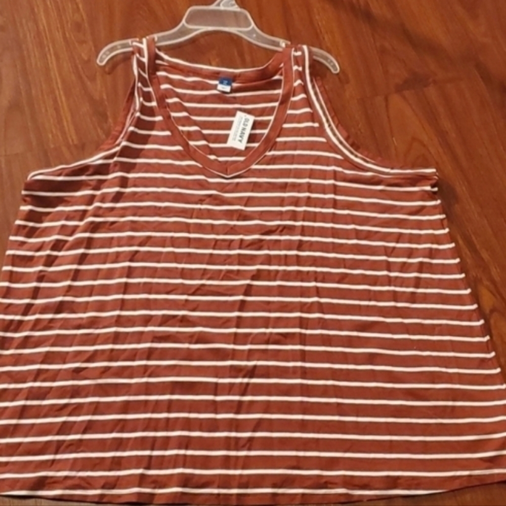 Women's Rust and White Striped V-Neck Tank Top